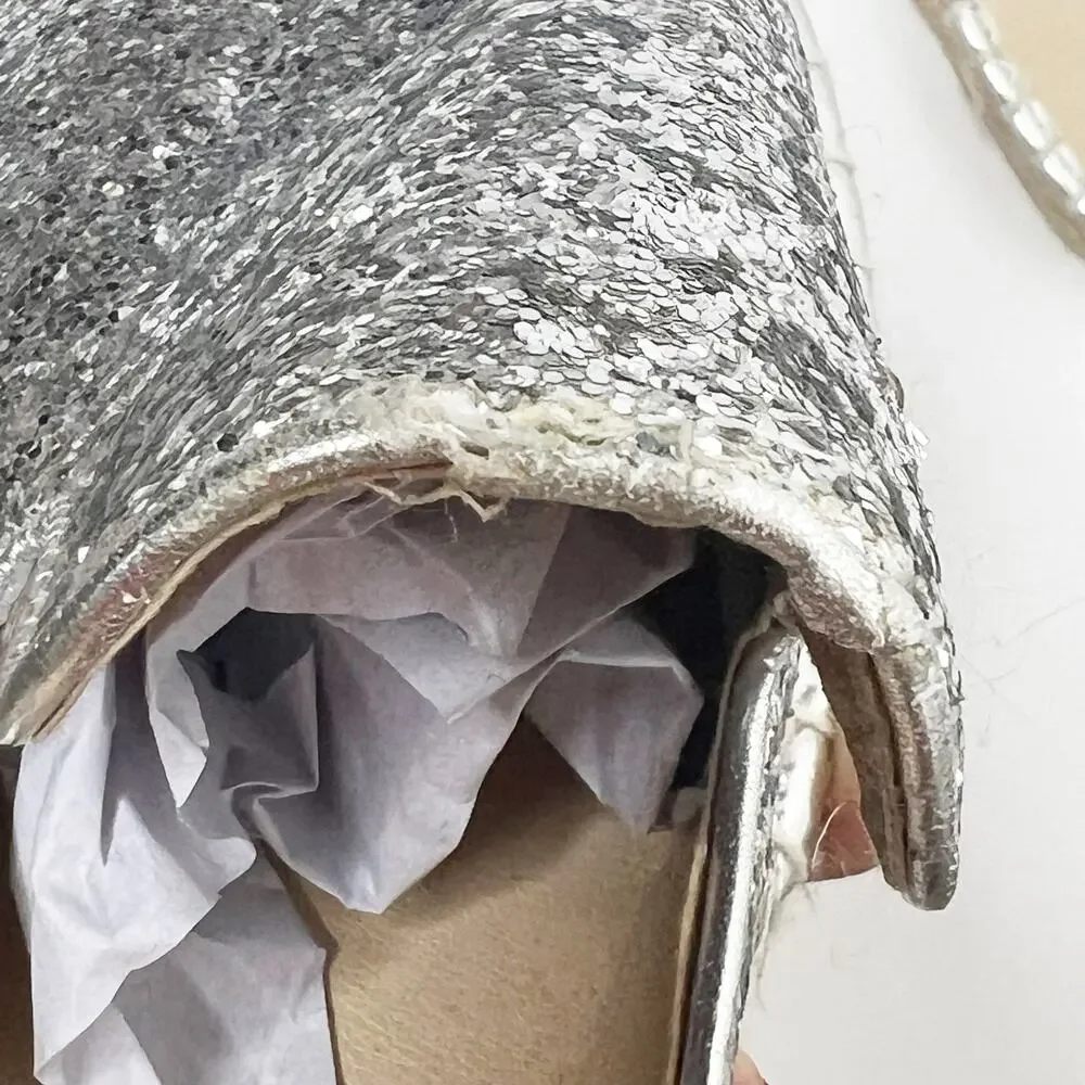 AEROPOSTALE Slip-On Espadrille Flats Round Toe Metallic Glitter Silver Size 10
